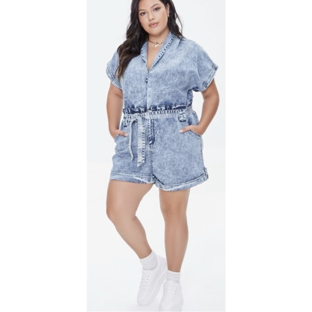 Plus Size Denim Tie-Waist  Romper Short NWT